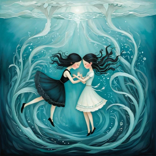 mermaid background,watery heart,believe in mermaids,mermaids,submerged,sirens,underwater background,the zodiac sign pisces,the wind from the sea,undersea,under the water,pisces,the sea maid,the people in the sea,water nymph,adrift,let's be mermaids,embrace,amorous,waltz,Illustration,Abstract Fantasy,Abstract Fantasy 02