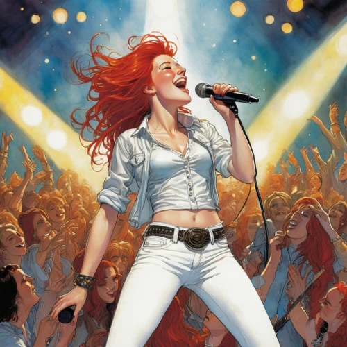 rock concert,rosa ' amber cover,clary,lady rocks,firestar,red-haired,starfire,rock band,rock music,concert,concert dance,singing,redheads,queen cage,singer,callisto,rock 'n' roll,rocker,rock and roll,mic,Illustration,Realistic Fantasy,Realistic Fantasy 04