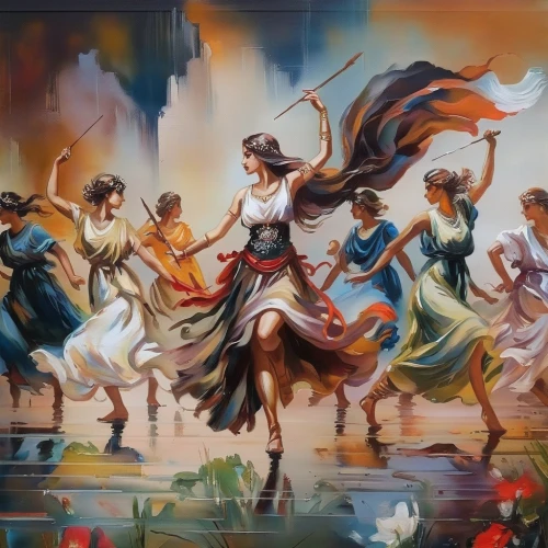 folk-dance,dance with canvases,folk dance,dancers,country-western dance,ballet don quijote,flamenco,latin dance,the pied piper of hamelin,the carnival of venice,oil painting on canvas,art painting,russian folk style,salsa dance,turkish culture,khokhloma painting,mural,cossacks,square dance,folklore,Illustration,Paper based,Paper Based 04