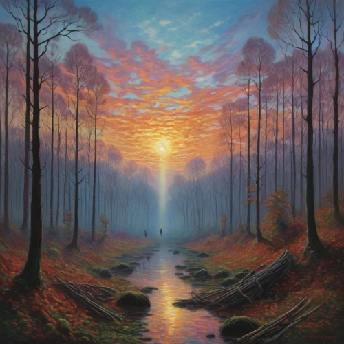 forest landscape,forest of dreams,fantasy landscape,fantasy picture,oil painting on canvas,first light,atmosphere sunrise sunrise,holy forest,landscape background,mushroom landscape,autumn landscape,nature landscape,panoramic landscape,landscapes,the mystical path,mists over prismatic,foggy landscape,high landscape,eventide,dawn,Art,Artistic Painting,Artistic Painting 04