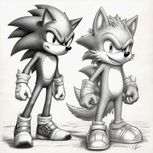 sonic the hedgehog,tails,hedgehogs,hedgehog heads,toons,childhood friends,hedgehog child,business icons,sega,mono-line line art,game characters,young hedgehog,concept art,holding hands,two friends,hand in hand,graphite,hedgehog,together,hands holding,Illustration,Black and White,Black and White 30