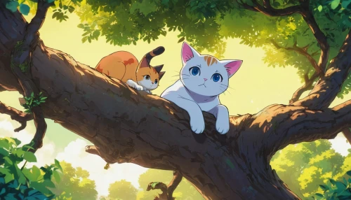 cats in tree,foxes,dog - cat friendship,felidae,ibizan hound,dog and cat,studio ghibli,child fox,two cats,garden-fox tail,horse with cub,treetop,in the forest,lion king,squirrels,happy children playing in the forest,akita inu,goji,tom and jerry,cartoon forest,Illustration,Japanese style,Japanese Style 03