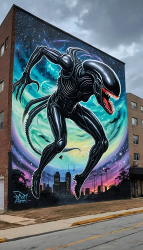 venom,drexel,minneapolis,denver,detroit,graffiti art,milwaukee,urban street art,mural,street art,baltimore,cincinnati,streetart,indianapolis,trex,extraterrestrial,alien invasion,duluth,urban art,albuquerque,Conceptual Art,Graffiti Art,Graffiti Art 07