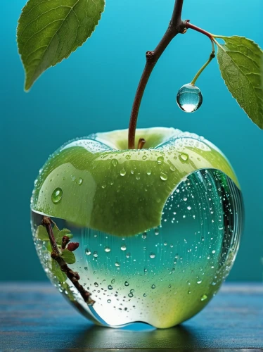 water apple,green apple,coconut water,water droplet,a drop of water,waterdrop,agua de valencia,liquid bubble,enhanced water,water drop,apple design,natural water,water drops,drop of water,bowl of fruit in rain,refreshment,apple logo,water cup,lemon background,glass sphere,Photography,General,Realistic