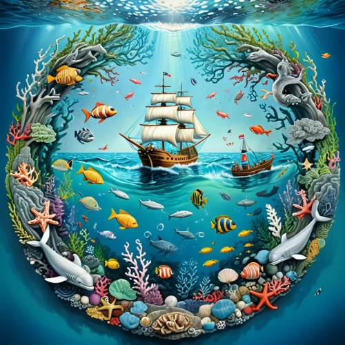 marine diversity,ocean pollution,marine biology,sea animals,aquatic animals,sea foods,marine invertebrates,sea-life,marine life,aquarium,waterglobe,porthole,marine scientists,aquarium decor,blue planet,school of fish,underwater world,nautical clip art,sea creatures,sea food,Illustration,Realistic Fantasy,Realistic Fantasy 19