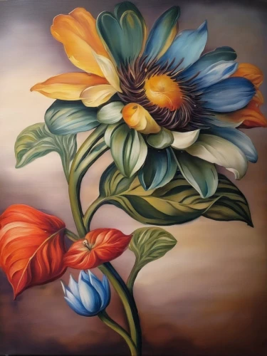 flower painting,sunflowers in vase,oil painting on canvas,oil painting,cloves schwindl inge,oil on canvas,floral composition,flower art,calendula,orange flowers,african daisies,three flowers,orange flower,flora,gazania,fiori,windflower,splendor of flowers,art painting,dayflower,Illustration,Paper based,Paper Based 04