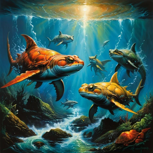 aquarium inhabitants,aquarium decor,marine reptile,aquarium,aquatic animals,fish-surgeon,fish in water,school of fish,aquarium lighting,oceanic dolphins,aquariums,the river's fish and,god of the sea,coelacanth,merfolk,predators,dolphin-afalina,fishes,aquatic life,freshwater fish,Illustration,Realistic Fantasy,Realistic Fantasy 32