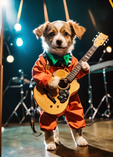 animals play dress-up,corgi-chihuahua,corgi,guitar player,thundercat,dogecoin,musical rodent,concert guitar,guitar solo,kid dog,chihuahua,rock 'n' roll,dog photography,rock and roll,pup,banjo,welschcorgi,rock'n roll,sulimov dog,elvis impersonator