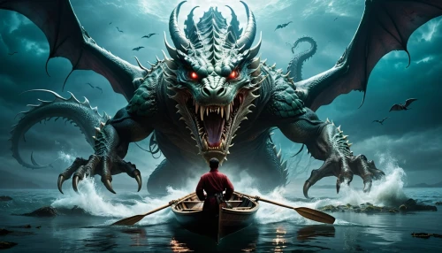 dragon of earth,wyrm,black dragon,dragon slayer,nine-tailed,draconic,fantasy picture,merfolk,dragon boat,heroic fantasy,dragon li,dragon,fantasy art,water creature,god of the sea,tour to the sirens,game illustration,dragons,daemon,sea monsters