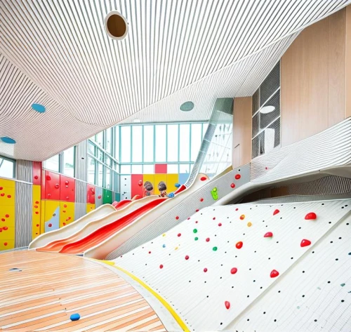 children's interior,climbing wall,school design,gymnastics room,indoor games and sports,bouldering mat,play area,ceiling construction,climbing equipment,children's room,climbing garden,children's operation theatre,leisure facility,children's playground,rock-climbing equipment,structural plaster,kindergarten,montessori,playground slide,vault (gymnastics),Design Sketch,Design Sketch,None