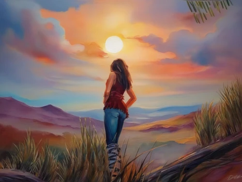 landscape background,world digital painting,art painting,photo painting,oil painting on canvas,oil painting,desert background,girl on the dune,boho art,desert landscape,colored pencil background,digital painting,fantasy picture,woman walking,creative background,sunset,oil on canvas,girl walking away,fantasy art,digital art,Illustration,Paper based,Paper Based 04