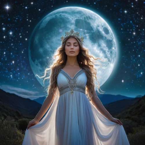 queen of the night,celtic woman,fantasy picture,yogananda,fantasy woman,moon and star background,fantasy portrait,blue moon rose,celestial body,moonbeam,zodiac sign libra,the night of kupala,moonlight,mystical portrait of a girl,herfstanemoon,luna,goddess of justice,star mother,fairy queen,the snow queen,Photography,General,Natural