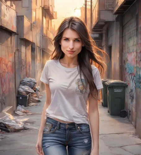 jeans background,girl in t-shirt,young model istanbul,girl walking away,denim background,high jeans,photo session in torn clothes,on the street,blue jeans,digital compositing,woman walking,beautiful young woman,pretty young woman,jeans,yasemin,alley cat,beautiful woman,celtic woman,city ​​portrait,attractive woman,Digital Art,Watercolor