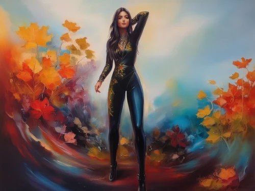 autumn background,autumn icon,girl in a long,autumn theme,the autumn,world digital painting,fall,autumn,autumn frame,autumn leaves,light of autumn,sprint woman,art painting,golden autumn,mystical portrait of a girl,fashion illustration,aura,fantasy art,falling on leaves,girl in flowers,Illustration,Paper based,Paper Based 04