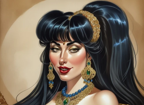 cleopatra,ancient egyptian girl,oriental princess,fantasy portrait,jasmine,oriental girl,lily of the nile,arabian,orientalism,art deco woman,priestess,oriental longhair,mulan,fantasy woman,artemisia,miss circassian,queen of the night,celtic queen,tura satana,fantasy art,Illustration,Abstract Fantasy,Abstract Fantasy 23