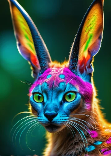 rainbow rabbit,lynx,animal feline,whimsical animals,feline look,cartoon cat,bengal cat,feline,felidae,cat vector,wild cat,animals play dress-up,anthropomorphized animals,colorfull,colorful bleter,colorful background,full of color,cat image,tiger cat,ocicat