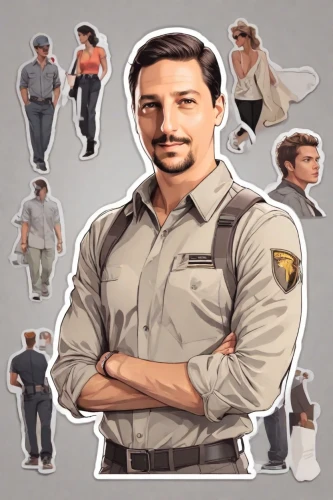 vector people,coveralls,military person,warehouseman,tradesman,chef's uniform,khaki pants,male nurse,civilian service,park ranger,repairman,park staff,civil defense,male poses for drawing,white-collar worker,png image,policeman,blue-collar worker,vector images,police uniforms,Digital Art,Sticker