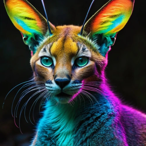 animal feline,feline look,lynx,tiger cat,wild cat,rainbow rabbit,felidae,ocicat,intense colours,oriental shorthair,feline,colorfull,full of color,cat vector,breed cat,cat image,chausie,capricorn kitz,arabian mau,colorfulness,Conceptual Art,Fantasy,Fantasy 05