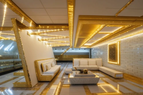 gold bar shop,gold wall,interior decoration,ufo interior,gold shop,luxury hotel,interior design,jewelry store,gold stucco frame,ceiling lighting,luxury bathroom,modern decor,gold bar,interiors,ceiling fixture,interior decor,gold ornaments,nightclub,business jet,gold foil corner,Photography,General,Realistic
