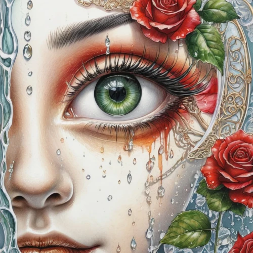 angel's tears,glass painting,oil painting on canvas,tears bronze,dewdrop,teardrops,raindrop rose,water rose,women's eyes,teardrop,dew drop,meticulous painting,fabric painting,watery heart,boho art,art painting,baby's tears,tear of a soul,watercolor pencils,bodypainting,Conceptual Art,Daily,Daily 17