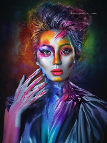 neon makeup,neon body painting,world digital painting,aura,digital painting,color pencil,bjork,digital art,hand digital painting,bodypainting,prismatic,gradient effect,prism,colored pencils,psychedelic art,digital artwork,fantasy portrait,color pencils,photomanipulation,colourful pencils