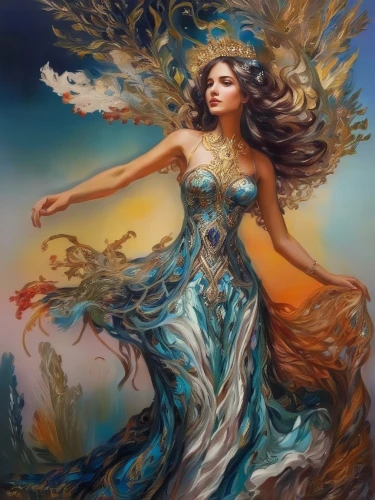 fantasy art,the wind from the sea,faerie,wind wave,fantasy picture,faery,fairy queen,little girl in wind,celtic woman,fantasy woman,fantasy portrait,blue enchantress,dryad,world digital painting,wind machine,the sea maid,mystical portrait of a girl,wind warrior,winds,mermaid background,Illustration,Paper based,Paper Based 04