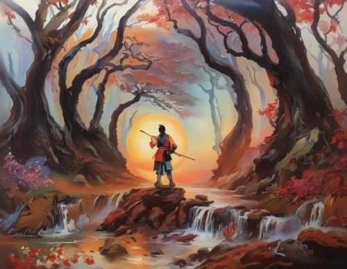 autumn background,fantasy picture,autumn landscape,autumn theme,autumn forest,oil painting on canvas,watercolor background,autumn scenery,fantasy art,fantasy landscape,silhouette art,landscape background,art painting,fall landscape,the autumn,autumn idyll,musical background,forest background,creative background,oil painting,Illustration,Paper based,Paper Based 04