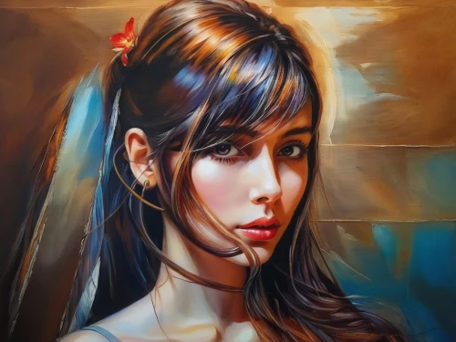 oil painting on canvas,girl portrait,oil painting,portrait of a girl,mystical portrait of a girl,art painting,young woman,romantic portrait,girl in cloth,woman portrait,oil on canvas,oil paint,italian painter,girl with cloth,vietnamese woman,fantasy portrait,girl in a long,photo painting,oriental girl,artistic portrait,Illustration,Paper based,Paper Based 04