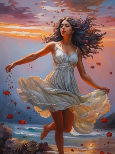 gracefulness,the wind from the sea,fantasy picture,little girl in wind,the sea maid,sea breeze,wind wave,fantasy art,oil painting on canvas,dance with canvases,art painting,leap for joy,girl on the river,mystical portrait of a girl,world digital painting,whirling,divine healing energy,mermaid background,abundance,celtic woman,Illustration,Paper based,Paper Based 04