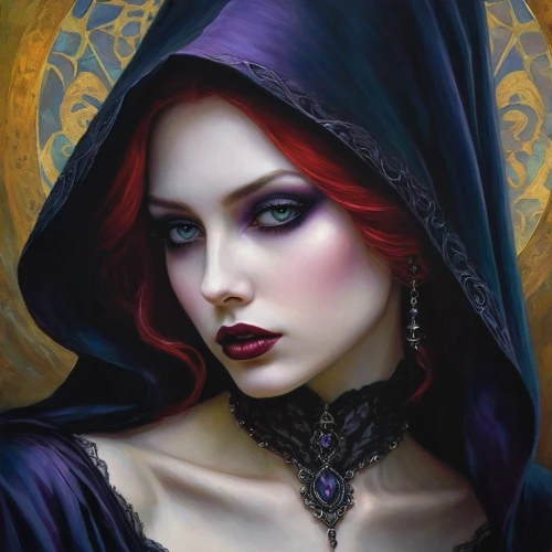 gothic portrait,gothic woman,sorceress,gothic fashion,gothic style,vampire woman,fantasy portrait,vampire lady,gothic,fantasy art,dark gothic mood,dark angel,the enchantress,mystical portrait of a girl,goth woman,raven,dark portrait,dark art,black raven,romantic portrait,Illustration,Realistic Fantasy,Realistic Fantasy 30