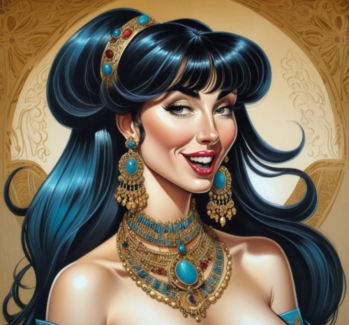 cleopatra,fantasy portrait,jasmine,ancient egyptian girl,oriental princess,fantasy art,rockabella,fantasy woman,arabian,jasmine blue,priestess,oriental girl,zodiac sign libra,aladha,sorceress,maya,the enchantress,aladin,blue enchantress,gift of jewelry,Illustration,Abstract Fantasy,Abstract Fantasy 23