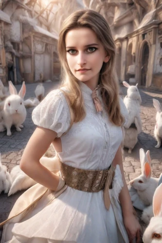 fairy tale character,alice,alice in wonderland,white rabbit,jessamine,fairytale characters,cinderella,white bunny,children's fairy tale,rabbits,female hares,ibexes,fairy tale icons,fairy tales,fairy tale,milkmaid,rabbits and hares,girl in a historic way,fantasy picture,wonderland,Photography,Realistic