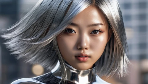 silver,silvery,silver surfer,anime 3d,silvery blue,grey fox,cyborg,platinum,artificial hair integrations,3d rendered,sprint woman,chrome steel,silver blue,asian woman,aluminum,silver rain,hair coloring,silver arrow,head woman,hong,Photography,General,Realistic