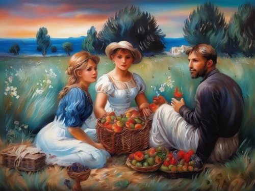 holy family,oil painting on canvas,garden of eden,romantic scene,oil painting,florists,apple orchard,basket of apples,oil on canvas,mulberry family,apple harvest,contemporary witnesses,cart of apples,art painting,picnic,romantic portrait,khokhloma painting,idyll,gooseberry family,young couple,Illustration,Paper based,Paper Based 04