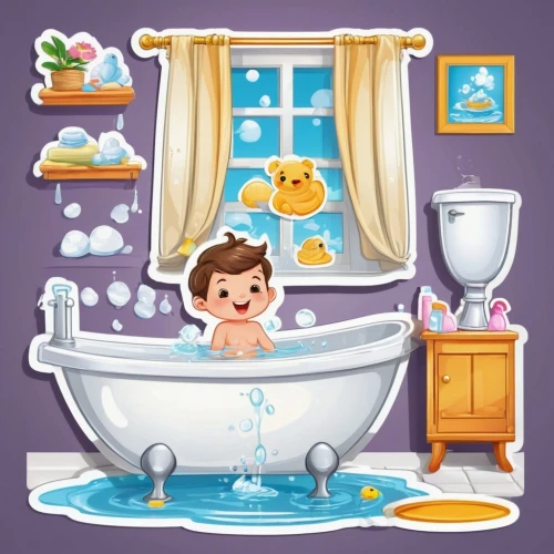 baby bathing,bathing fun,taking a bath,cute cartoon image,bathing,bath,baths,water bath,hot water,clipart sticker,milk bath,bathtub,my clipart,bath with milk,the girl in the bathtub,children's background,kiribath,baby products,tub,bisi bele bath,Unique,Design,Sticker