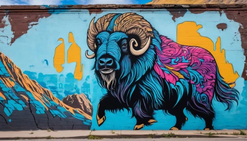 buffalo,brooklyn street art,muskox,yak,bison,minneapolis,denver,bighorn,eastern market,wool head vulture,ottawa,mural,griffin,blue elephant,denali,vulture,albuquerque,rams,llama,detroit,Conceptual Art,Graffiti Art,Graffiti Art 07