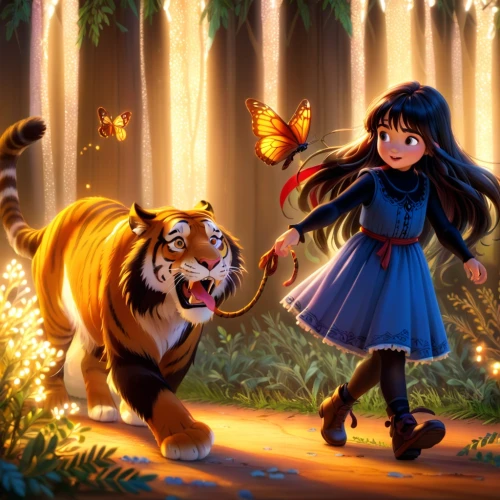 she feeds the lion,tigers,forest king lion,two lion,king of the jungle,a tiger,tigerle,simba,fairy tale icons,kyi-leo,fairy tale character,to roar,royal tiger,roar,cg artwork,asian tiger,tiger,fairy tale,hunting scene,merida,Anime,Anime,Cartoon