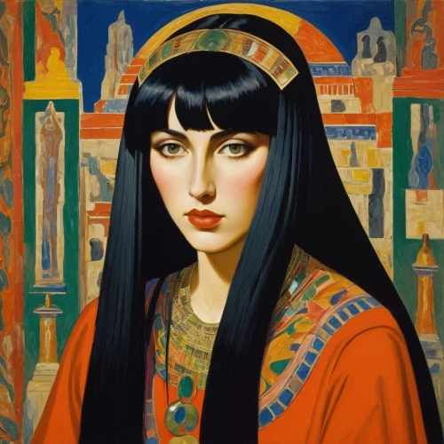 cleopatra,ancient egyptian girl,art deco woman,orientalism,priestess,portrait of a girl,portrait of christi,artemisia,portrait of a woman,vintage female portrait,egyptian,art deco,ancient egyptian,assyrian,vintage art,ancient egypt,oriental princess,woman portrait,fantasy portrait,oriental girl,Art,Artistic Painting,Artistic Painting 38