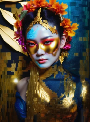 golden mask,gold foil mermaid,gold mask,masquerade,gold leaf,golden wreath,golden crown,fairy peacock,gold flower,gold foil art,foil and gold,golden flowers,flower gold,gold crown,sinulog dancer,gold foil crown,mystical portrait of a girl,peacock,asian costume,gold paint stroke,Photography,Artistic Photography,Artistic Photography 08