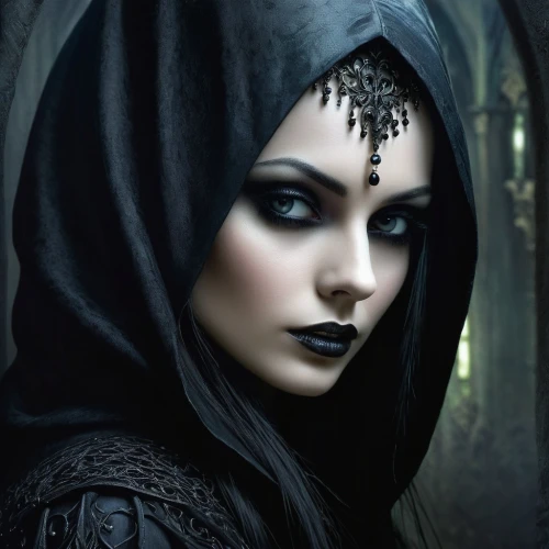 gothic woman,gothic portrait,gothic fashion,gothic style,dark elf,dark gothic mood,sorceress,gothic,the enchantress,goth woman,elven,fantasy portrait,priestess,dark angel,black raven,dark art,mystical portrait of a girl,faery,fantasy art,dark portrait,Conceptual Art,Daily,Daily 32