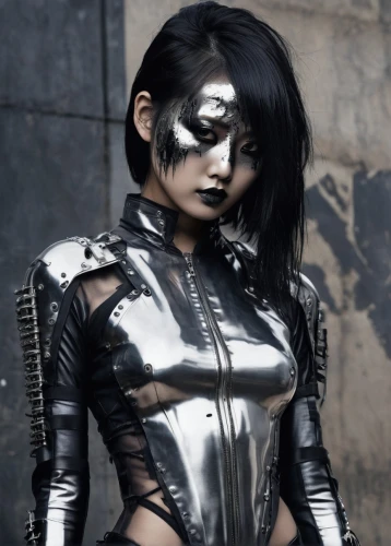 gothic fashion,cosplay image,gunmetal,catwoman,huntress,goth woman,dark elf,widow,streampunk,chrome steel,gothic woman,cosplayer,widow spider,black leather,armored,cosplay,katana,latex clothing,metallic,biomechanical,Conceptual Art,Fantasy,Fantasy 33