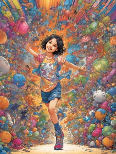little girl with balloons,colorful balloons,rainbow color balloons,children's background,psychedelic art,inflates soap bubbles,little girl twirling,the festival of colors,little girl in wind,children jump rope,flying girl,soap bubbles,soap bubble,kaleidoscope art,orbeez,parachute fly,giant soap bubble,little girl running,parachute jumper,girl with speech bubble,Digital Art,Comic