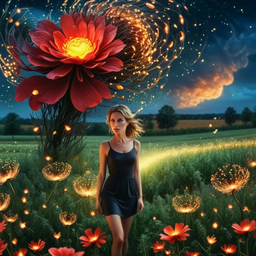 photo manipulation,photoshop manipulation,girl in flowers,photomanipulation,fireworks art,fire flower,flower art,digital compositing,fantasy picture,beautiful girl with flowers,fireflies,fire artist,image manipulation,photoshop creativity,flower background,flame flower,creative background,splendor of flowers,world digital painting,fantasy art,Photography,General,Realistic