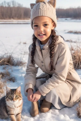 girl and boy outdoor,winter animals,cute cat,children's christmas photo shoot,cat lovers,pet vitamins & supplements,little boy and girl,ritriver and the cat,children's background,winter background,child model,little cat,snow scene,children's photo shoot,human and animal,vintage boy and girl,innocence,little angels,little girl,cat child,Photography,Realistic
