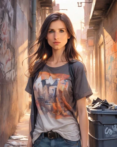 girl in t-shirt,tshirt,isolated t-shirt,wonder woman city,tee,graffiti,alley cat,fallout4,alley,fallout,digital compositing,alleyway,girl with a gun,girl with gun,portrait background,city ​​portrait,photo session in torn clothes,girl walking away,wonder woman,wonderwoman,Digital Art,Watercolor