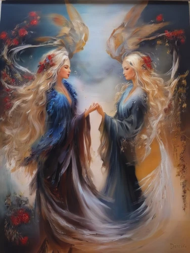 chinese art,oil painting on canvas,dancing couple,khokhloma painting,blue birds and blossom,the annunciation,oriental painting,japanese art,sacred art,romantic portrait,art painting,young couple,fantasy art,oil painting,two girls,oil on canvas,celebration of witches,parrot couple,paintings,angels,Illustration,Paper based,Paper Based 04