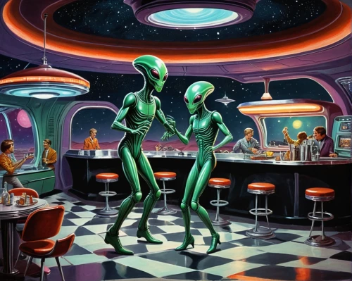 ufo interior,diner,extraterrestrial life,alien invasion,aliens,retro diner,dining,extraterrestrial,ufos,area 51,sci fiction illustration,alien,saucer,alien planet,alien world,ufo,science-fiction,flying saucer,drinking establishment,science fiction,Conceptual Art,Sci-Fi,Sci-Fi 20