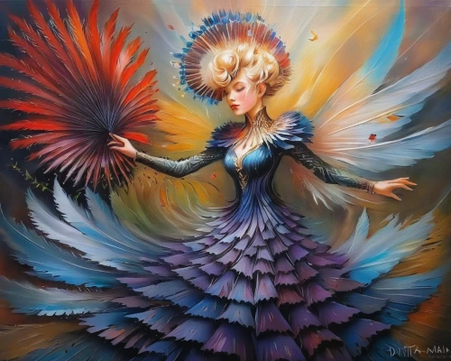 fairy peacock,peacock,baroque angel,garuda,flamenco,blue peacock,flower fairy,color feathers,fantasia,fairy queen,dancer,cynara,rosella,fantasy art,fae,peacocks carnation,harpy,faerie,showgirl,masquerade,Illustration,Paper based,Paper Based 04
