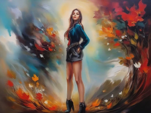 autumn background,fashion illustration,art painting,autumn icon,the autumn,autumn leaves,world digital painting,girl with tree,autumn theme,autumn,fantasy art,light of autumn,girl in a long,fallen leaves,autumn landscape,autumn frame,mystical portrait of a girl,oil painting on canvas,girl in flowers,falling on leaves,Illustration,Paper based,Paper Based 04
