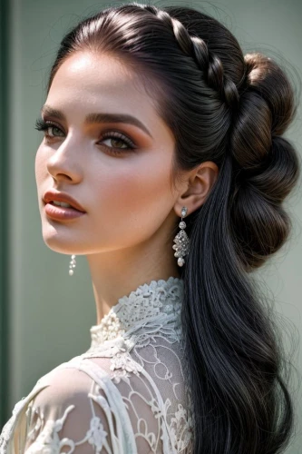 updo,artificial hair integrations,bridal jewelry,bridal accessory,gypsy hair,social,miss circassian,indian bride,hairstyle,romantic look,hair accessories,quinceañera,hair accessory,bridal,elegant,french braid,chignon,jewelry florets,lace wig,elegance